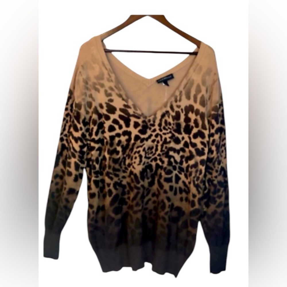 NWT Lane Bryant 14/16 long sleeve v-neck ombré leopard print black & tan sweater